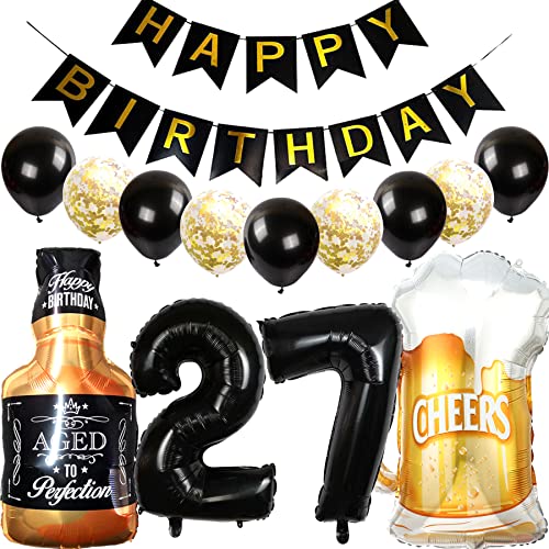 Comprar Cymeosh Decoración Cumpleaños 27 años Hombre Mujer Ideas para regalar Globo Foil Whisky Cerveza Vaso Globo Vino Botella Cerveza Deco Banner Feliz Cumpleaños para Fiesta 27 años Decoración Rebajas 2023 | regaloscumple.com