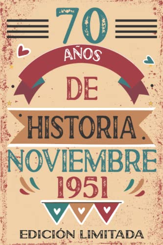 Comprar 70 Años De Historia Noviembre 1951: 70 años. Ideas para regalar Libro visitas cuaderno 110 páginas felicitaciones idea regalo regalo Para la esposa novia mujer La madre Rebajas 2025 | regaloscumple.com
