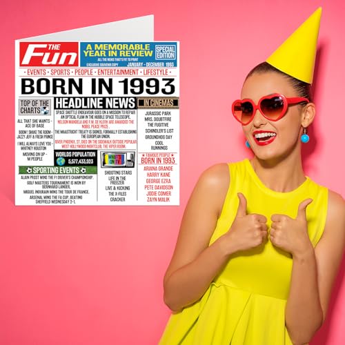 Ofertas Tarjetas de cumpleaños número 32 para hombres y mujeres – Born In 1993 Newspaper Tarjeta feliz hermano, hermana, amigos, vintage, retro, en 1993, tarjetas felicitación