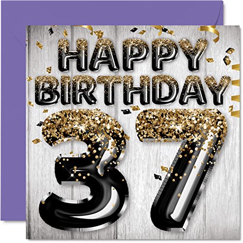 Consigue ahora Stuff4 Tarjeta cumpleaños 37 para hombres globos negros y dorados con purpurina tarjetas feliz cumpleaños para hombre 37 años amigo hermano BlackFriday papá tío 145 mm x 145 mm 37 cumpleaños Ofertas 2024 | regaloscumple.com