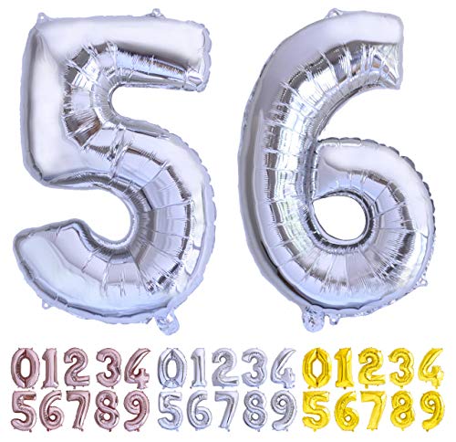 Comprar Globo numero 56 o 65 plata. Globos Catálogo Gigante números 5 6 fiestas cumpleaños decoración fiesta aniversario boda tamaño grande 70 cm con accesorio para inflar aire o helio Rebajas 2025 | regaloscumple.com