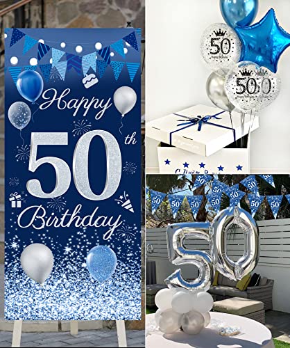 Oferta Flash Decoracion 50 Cumpleaños Hombre 50 Años Pancarta Feliz Cumpleaños Azules