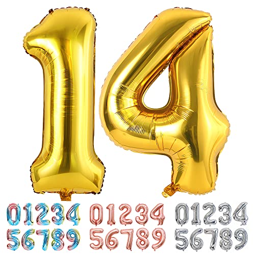 Comprar Ponmoo Foil Globo Número 14 41 Dorado Gigante Numeros 0 1 2 3 4 5 6 7 8 9 10-19 20-29 30 40 50 60 Promoción 70 80 90 100 Grande Globos para La Boda Aniversario Globo Cumpleaños Fiesta Decoración Rebajas 2024 | regaloscumple.com