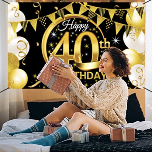 Comprar en Amazon Decoracion 40 Cumpleaños Oro Negro Pancarta 40 cumpleaños Photocall 40