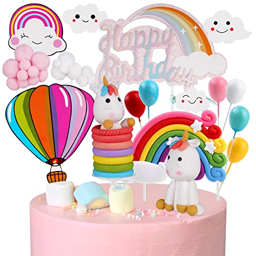 Ofertas de última hora OSDUE Decoración para Tartas, 17 Piezas de Tartas Cumpleaños, Globo Cumpleaños Unicornio, Arcoíris, Nube, Bricolaje