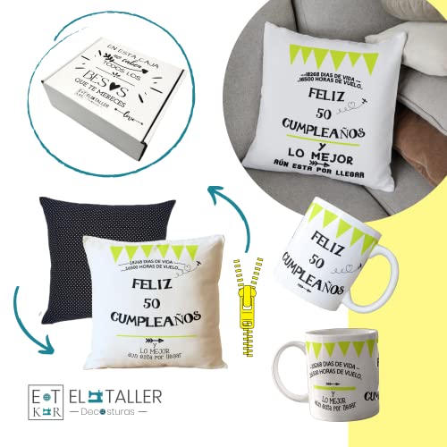 Ofertas en regaloscumple.com Regalo Originales 50 CUMPLEAÑOS Hombre Mujer COJÍN + Taza Original Mensajes   Amor Cojines Decorativos I Taza Desayuno Original Idea Regalo Cumpleaños.(Pack 50 AÑOS)