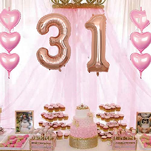 Ofertas Globos numeros 31 años  Number globo número 31 oro rosa para niña Mujeres Chica  40