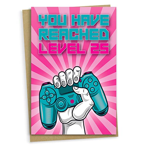 Comprar Tarjeta cumpleaños 25 has alcanzado el nivel 25 tarjeta felicitación para jugadores veinticinco años regalo cumpleaños para hijo o hija adulto Regalos para él su nieto nieta rosa Top Precio 2023 | regaloscumple.com