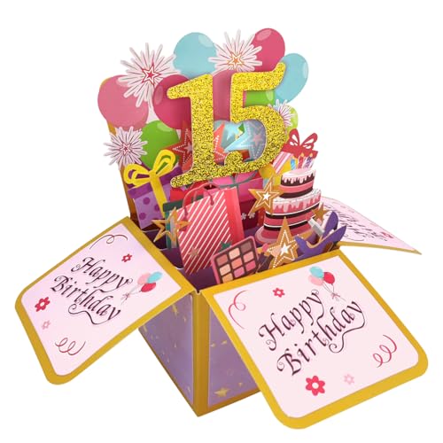 Consigue ahora Happy 15th Birthday Pop Up Tarjeta para niña 15 años edad idea regalo cumpleaños para hija sobrina divertida tarjeta felicitación 3D para 15 cumpleaños para Catálogo ella Ofertas 2024 | regaloscumple.com