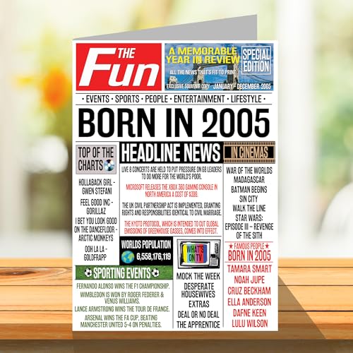 Ofertas Tarjetas de cumpleaños número 19 para mujeres y hombres, periódico nacido en 2005, tarjeta feliz hija, hijo, primo, vintage, retro, Back In A5 tarjetas felicitación