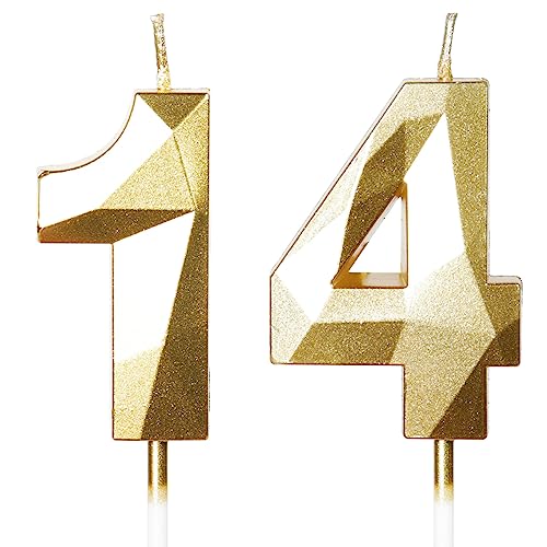 Comprar Yiran Regalos Velas cumpleaños Velas con números 5 cm Vela número 14 Velas oro Velas cumpleaños para pastel Velas para tartas decoraciones para fiestas (Número 14) Top Precio 2024 | regaloscumple.com