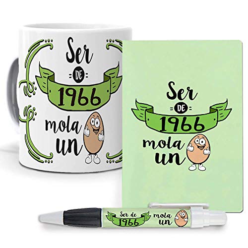 Comprar Mundohuevo Pack Original y Personalizado para Regalo Ideal Promoción para cumpleaños con año Nacimiento. Ser 1966 Mola un Huevo. Libreta boligrafo y Taza Maxima Calidad. Top Precio 2025 | regaloscumple.com