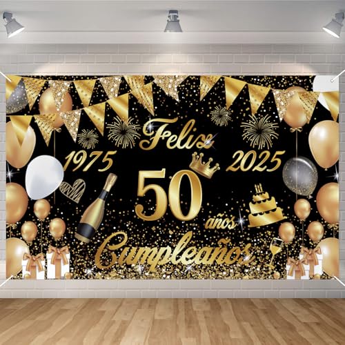 Consigue ahora Pancarta Feliz Cumpleaños Ideas para regalar 50 Anos 1975-2025 Seutgjie Happy Birthday Decoracion para Mujer Hombre para Fiesta Cumpleaños 50 Oro Negro 180 x 110 cm Top Precio 2025 | regaloscumple.com