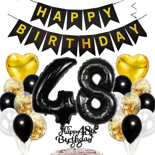 Consigue ahora Feelairy 48 años Decoracion Cumpleaños Catálogo Oro Negro Globos 48 Cumpleaños Hombres Topper Tarta Cumpleaños 48 años Happy Birthday Decoraciones para Fiesta Cumpleaño 48 años Hombres y Mujer Top Precio 2024 | regaloscumple.com