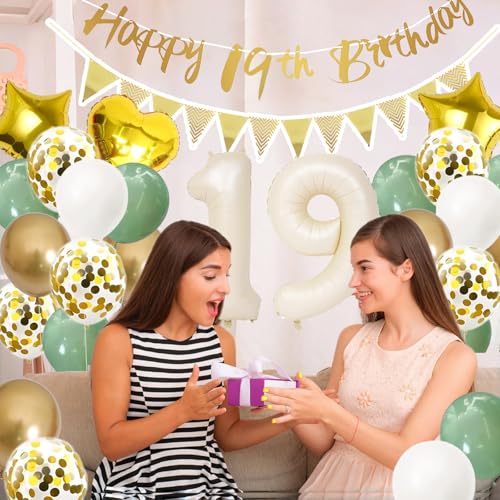 Oferta Flash UDRKFOPK 19 cumpleaños verde, 19 decoración años globos 19 niña mujer fiesta