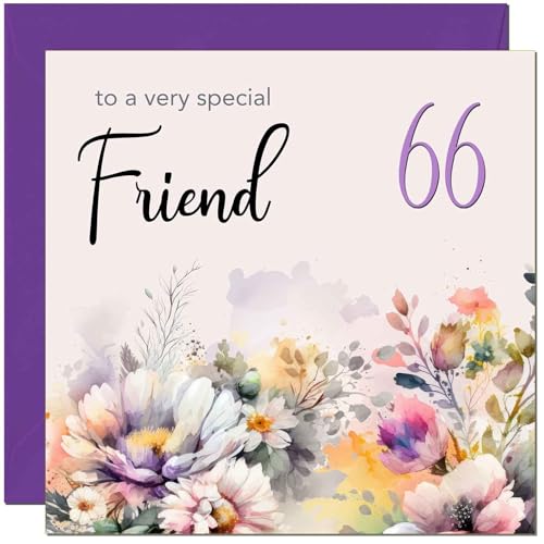 Comprar Tarjeta cumpleaños 66 para amigas diseño floral morado para mujer tarjeta cumpleaños amistad para 66 años sesenta y seis Regalos Top Precio 2025 | regaloscumple.com