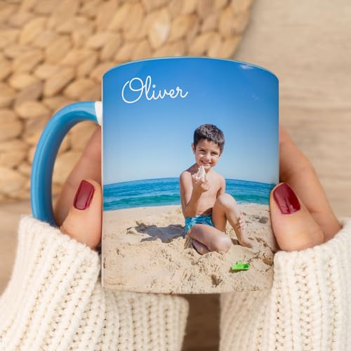 Comprar Promoción Wanapix | Taza Personalizada con Foto y Texto | Taza Cerámica con Diseño Único | Regalo para Amigos y Familiares | Apta para Microondas | Capacidad 325ml | Interior y Asa Color Azul Celeste Rebajas 2025 | regaloscumple.com