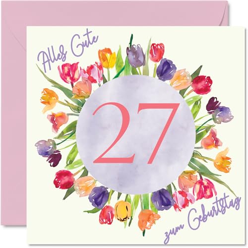 Consigue ahora Tarjeta cumpleaños 27 para mujer - BlackFriday Acuarela Tulipanes Flores Ramo - Feliz Cumpleaños Tarjetas para 27 Años Mujer Hija Hermana Tía 145 mm Veintisiete Cumpleaños Tarjetas Felicitación Rebajas 2024 | regaloscumple.com