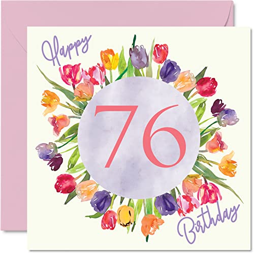Comprar Hermosas tarjetas cumpleaños 76 para mujer ramo flores tulipanes acuarela tarjeta feliz cumpleaños para ella abuela niñera gran mamá regalos cumpleaños Navidad 145 mm x 145 mm bonitas tarjetas felicitación florales Ofertas 2025 | regaloscumple.com