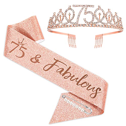 Comprar Tiara corona 75 cumpleaños oro rosa y fabulosa faja 75 cumpleaños para mujer regalos 75 cumpleaños para feliz 75 Ideas para regalar cumpleaños suministros regalo para fiesta 75 cumpleaños Top Precio 2025 | regaloscumple.com