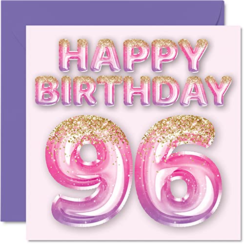 Comprar Tarjeta cumpleaños número 96 para mujer globos purpurina rosa y morada tarjetas feliz cumpleaños para mujer 96 años mamá gran niñera abuela Ideas para regalar abuela abuela abuela 145 mm x 145 mm Top Precio 2024 | regaloscumple.com