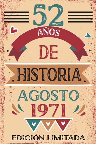 Comprar 52 Años De Historia Agosto 1971: Libro Promoción visitas cuaderno 110 páginas felicitaciones idea regalo regalo Para la esposa novia mujer La madre Ofertas 2025 | regaloscumple.com