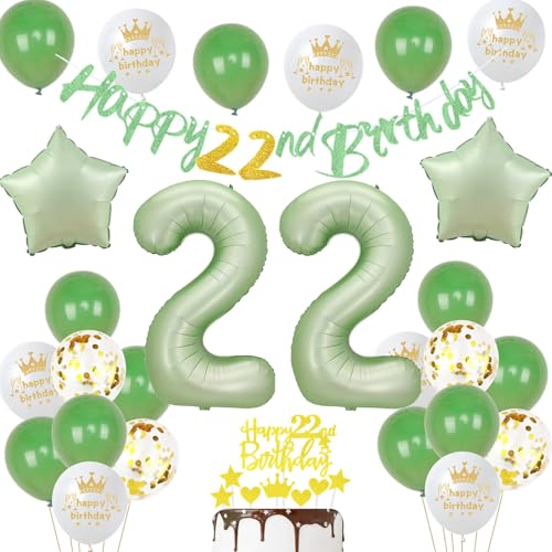 Comprar 22 cumpleaños hombre mujer decoración verde 22 cumpleaños decoración verde set 22 Ideas para regalar cumpleaños decoración verde para hombres mujeres globos gigantes número 22 cumpleaños Ofertas 2024 | regaloscumple.com