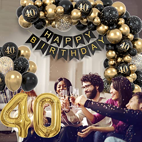 Ofertas de última hora 40 Años Decoracion Cumpleaños  Globos 40 Cumpleaños Hombres  Decoraciones Fiesta Oro Negro 40er Globos cumpleaños con Pancarta Feliz para Hombres y Mujeres Dfiesta   cumpleaño 40 Años Decoracione