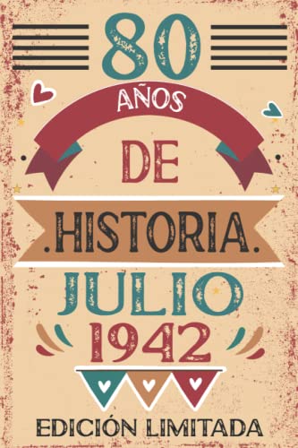 Consigue ahora 80 Años De Cumpleaños Historia Julio 1942: 80 años. Libro visitas cuaderno 110 páginas felicitaciones idea regalo regalo Para la esposa novia mujer La madre Ofertas 2024 | regaloscumple.com