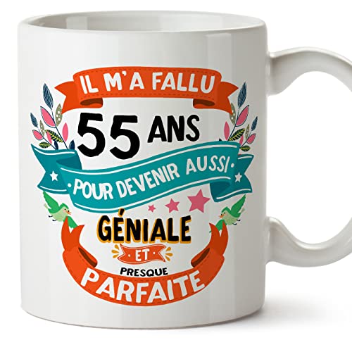 Consigue ahora MUGFFINS BlackFriday Tazas 55 Cumpleaños - En Francés - Il m'a fallu 55 ans pour devenir aussi geniale - 11 oz - Regalo original y divertido Top Precio 2024 | regaloscumple.com