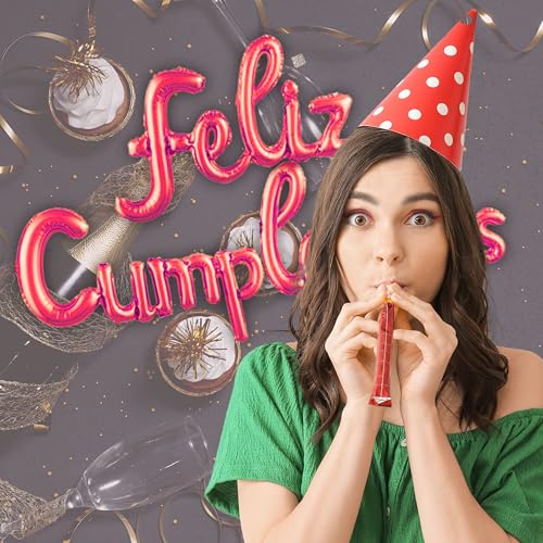 Oferta Flash Globos FELIZ CUMPLEAÑOS en español - Guirnalda Decoracion cumple - Globo   aluminio - Super facil montaje - Incluye una cañita - Viene en 3 partes para facilitar el inflado
