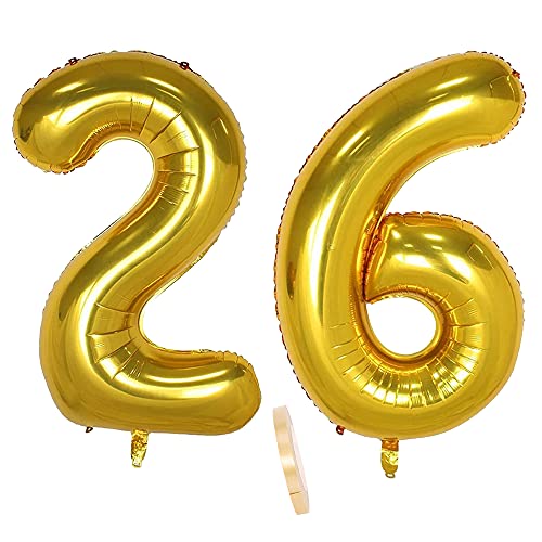 Consigue ahora 2 globos numeros 26 años Number globo número 26 Dorado para Hombres Mujeres niños 40" Figuras Gold globo lámina Catálogo helio inflable gigante grande decoración fiesta cumpleaños boda (xxxl 100cm) Ofertas 2025 | regaloscumple.com