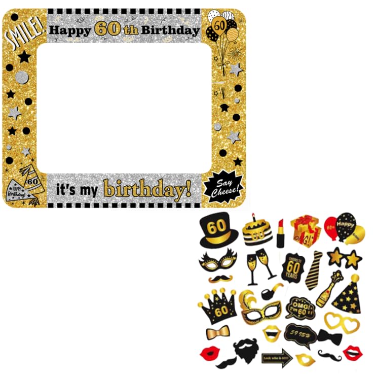 Comprar Eowppue 60th Cumpleaños Photo Booth Props 31Piezas Photobooth Promoción Cumpleaños Accesorios Fotocall para Cabina Foto Props Fiesta Kit+Marco Photocall Atrezzo para Cumpleaños Decoración DIY Rebajas 2025 | regaloscumple.com