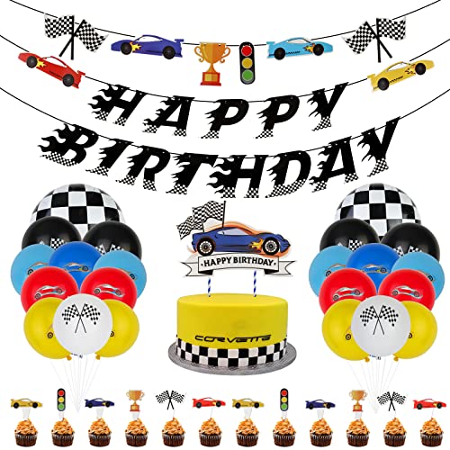 Consigue ahora OOTSR Decoraciones Fiesta Cumpleaños Carreras Suministros para Fiestas Autos Carreras (Banner + Globos Látex + Globo Aluminio + Topper Cumpleaños Torta) para Chicos Niños Fiesta Cumpleaños Ofertas 2025 | regaloscumple.com
