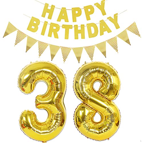 Consigue ahora Cumpleaños Globos con número 38 dorado guirnalda feliz cumpleaños pancarta 38 cumpleaños decoración para mujer hombre 38 años Top Precio 2025 | regaloscumple.com