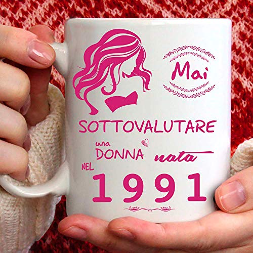 Comprar Taza 1991 Cumpleaños Mujer 30 Años Idea Regalo: Nunca subestimar Navidad una mujer nacida en 1991 Top Precio 2025 | regaloscumple.com