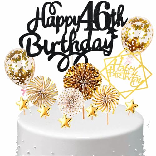 Consigue ahora Conruich Decoración Tartas Cumpleaños 46 años Hombre Mujer Decoración Regalos para Tarta Oro Negro Happy Birthday Adornos Tartas Globos Confeti para la Decoración Fiesta 46 Cumpleaños Ofertas 2024 | regaloscumple.com