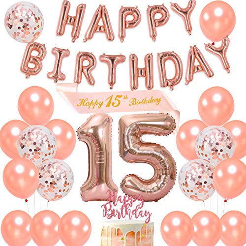 Consigue ahora JOYMEMO Dulce 15 Decoraciones cumpleaños niña Feliz 15 cumpleaños Faja Oro Rosa Feliz cumpleaños Globo Bandera para Fiesta Quince cumpleaños Top BlackFriday Precio 2025 | regaloscumple.com