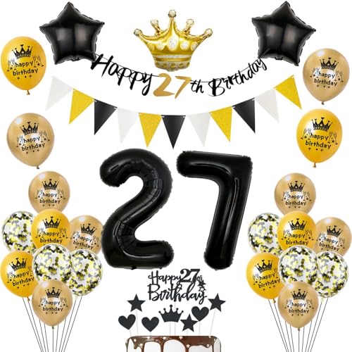 Comprar Globo 27 cumpleaños decoración hombre mujer negro/oro Deco cumpleaños 27 años hombre 27 cumpleaños deco Globo 27 cumpleaños hombre mujer Cumpleaños Happy 27th birthday bandera deco 27 cumpleaños hombre Rebajas 2023 | regaloscumple.com
