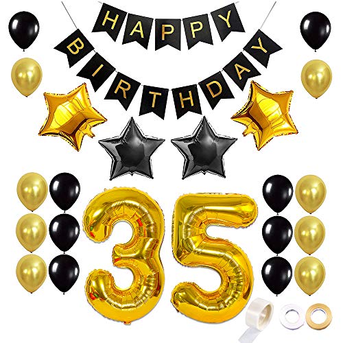 Comprar Juland Dorado y Negro 35 Globos cumpleaños Conjunto Kit decoración artículos Fiesta Feliz cumpleaños Navidad Banner Globo Latex Decoracion Foil Star Globos Número 35 Globos Oro Top Precio 2024 | regaloscumple.com
