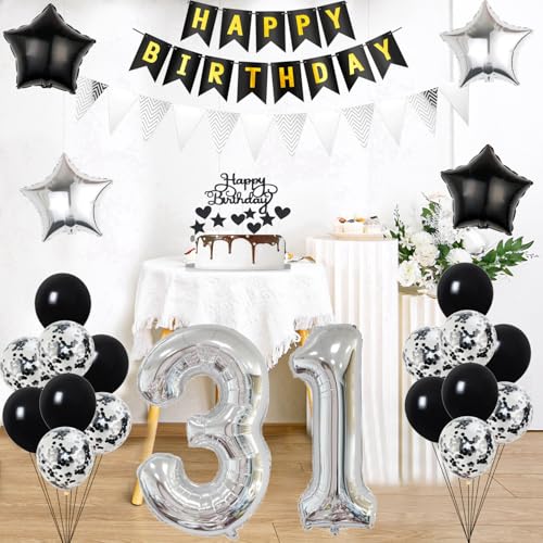 Top Precios Globos 31 cumpleaños hombre Mujer Plateados Negros 31 Años Decoracion