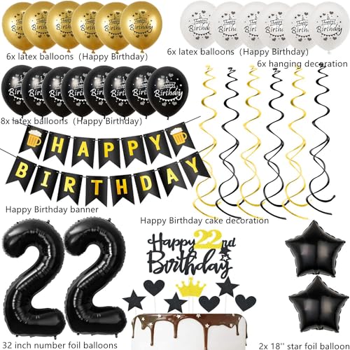 Comprar ahora 22 cumpleaños dorado, cumpleaños años Mujer, cumpleaños Años 22 cumpleaños decoración 22 Hombre