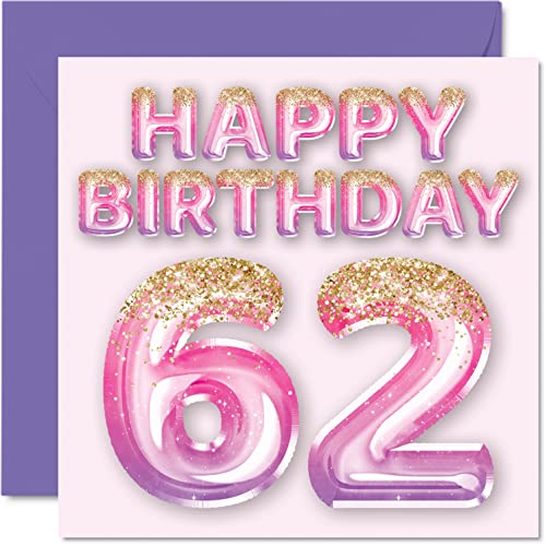 Comprar Tarjeta cumpleaños número 62 para mujer globos purpurina rosa y Cumpleaños morado tarjetas feliz cumpleaños para mujer 62 años mamá niñera abuela tía mayor 145 mm x 145 mm sesenta y dos Ofertas 2024 | regaloscumple.com