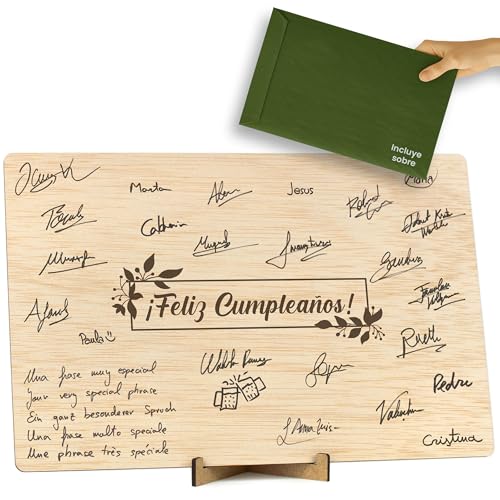 Comprar CONTRAXT Tarjeta cumpleaños en madera. Regalo original libro firmas cumpleaños Ideas para regalar hombre o mujer amigos compañeros trabajo (Feliz Cumpleaños) Top Precio 2024 | regaloscumple.com