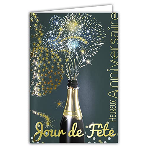 Consigue ahora Afie 69-7087 - Tarjeta felicitación Promoción para cumpleaños día fiesta botella champán vino blanco y chispeante fuegos artificiales estrellas oro dorado fabricado en Francia Ofertas 2024 | regaloscumple.com