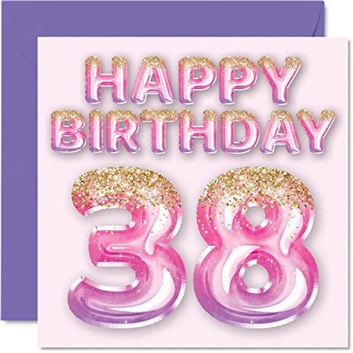 Consigue ahora Stuff4 Tarjeta cumpleaños número 38 para mujer globos purpurina rosa y morado tarjetas feliz cumpleaños para mujer 38 años amiga hermana madre Ideas para regalar tía 145 mm x 145 mm 38 tarjetas Top Precio 2024 | regaloscumple.com
