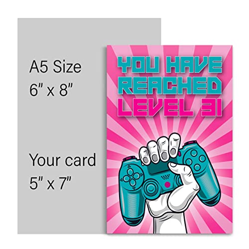 Mejores precios Tarjeta de 31 cumpleaños, You Have Alached Level 31, tarjeta felicitación para jugadores años, regalo cumpleaños hijo o hija adultos, él, su nieto, nieta, rosa