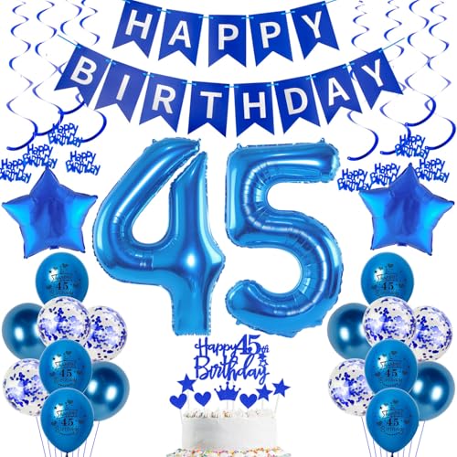 Consigue ahora 45 Años Decoracion Cumpleaños azules Globos 45 Cumpleaños Hombre Decoracion Fiesta azul 45 Años Globos cumpleaños con Pancarta Feliz para Hombre cumpleaño Ideas para regalar 45 Años Decoracione 45 Hombre Cumpleaños Rebajas 2025 | regaloscumple.com
