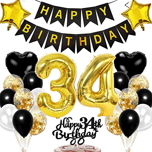 Comprar Ouceanwin Globo Regalos 34 años Cumpleaños Mujer Hombre Oro Negro Decoración Tarta Cumpleaños 34 años Happy Birthday Decoracion Globos Numeros 34 Decoración Fiesta Cumpleaños 34 años Adulto Rebajas 2025 | regaloscumple.com