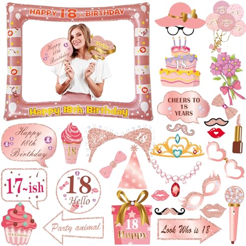 Comprar Photocall Cumpleaños 18 Años LMSHOWOWO Marco Fotos Inflable Oro Rosa 30 Piezas 18 Cumpleaños Photo Booth Props Purpurina Photobooth Navidad Cumpleaños Accesorios para Photocall 18 Cumpleaños Decoración Top Precio 2023 | regaloscumple.com
